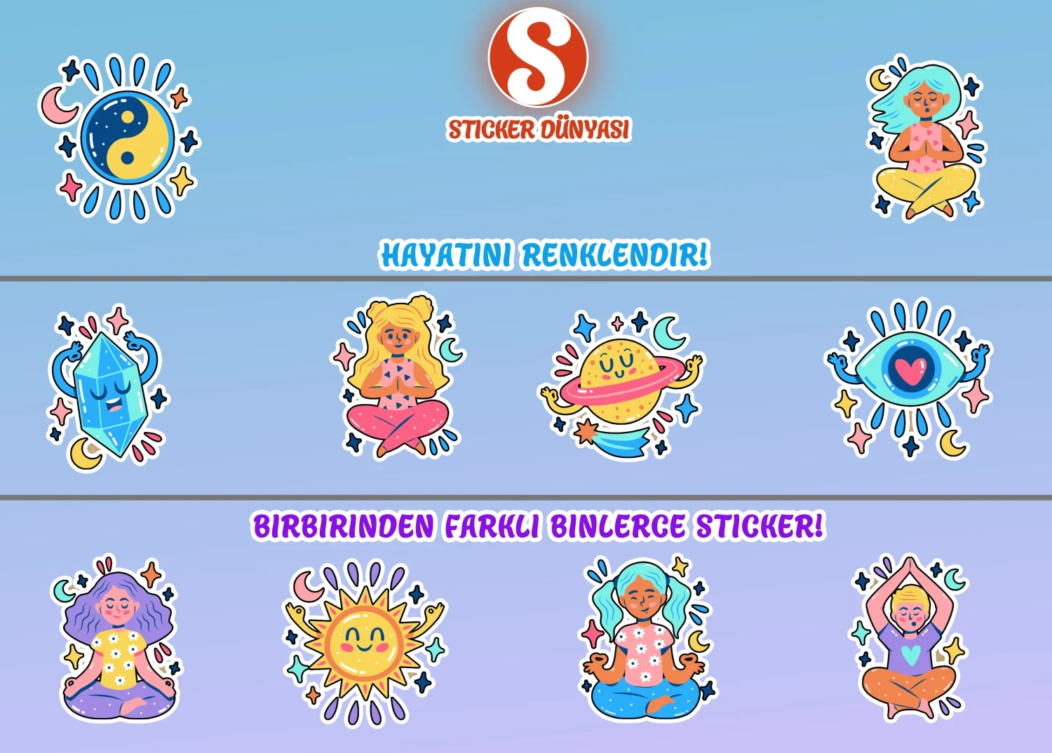 Meditasyon Temalı Dengeli Sticker Koleksiyonu (Meditasyon2) görsel 4
